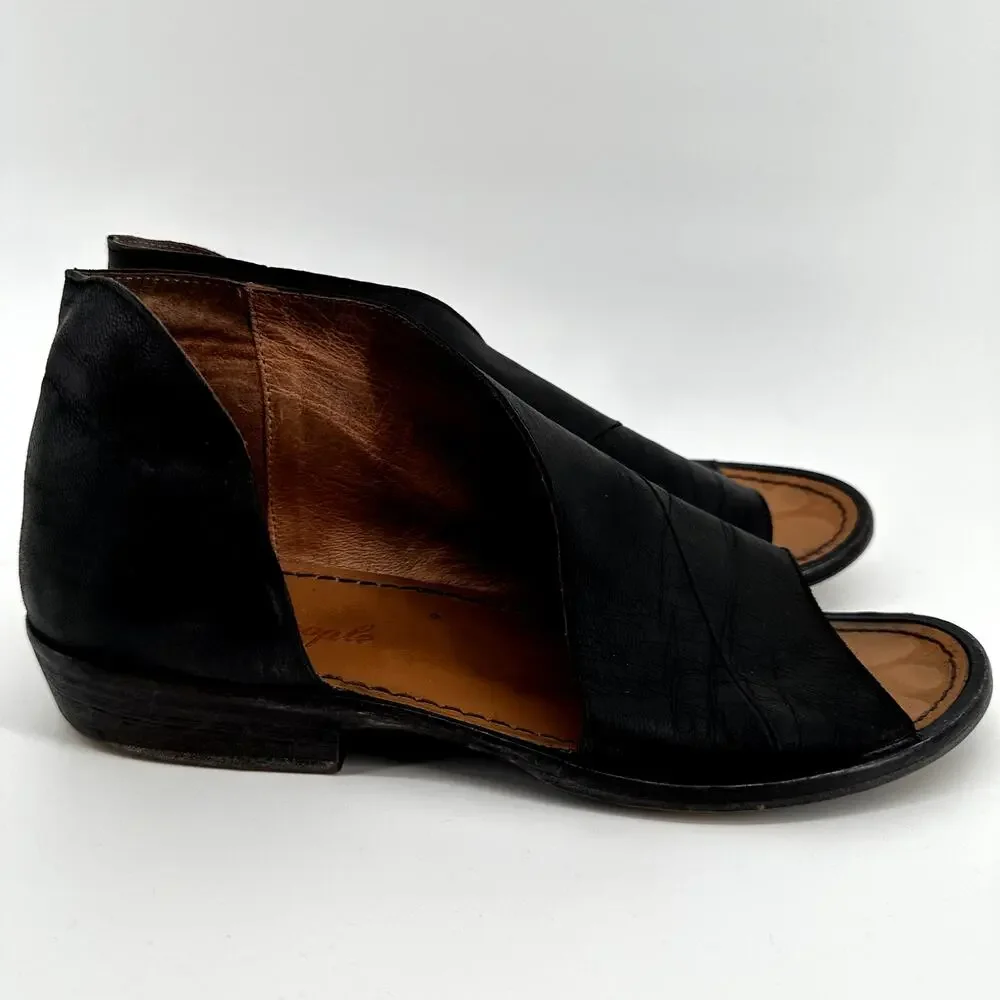 Free People Mont Blac Sandals Flats Open Toe Side Cut Outs Leather Black 39 8.5